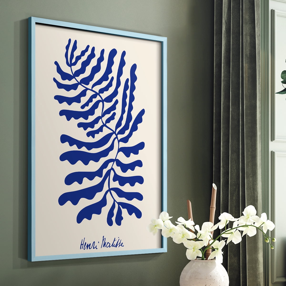 Matisse CDXCIV in Blue Solid Wood Framed Print No Nail Hanging