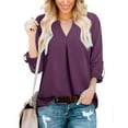 thumbnail image 2 of Admvng Business Casual Outfits for Women Fashion Casual V-Neck 3/4 Sleeve Work Shirt Solid Chiffon Tunic Office Pullover Top S-2XL, 2 of 8