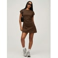 thumbnail image 4 of Women Summer T Shirt Dress Casual Cap Sleeve Loose Shift Mini Dresses Coffee Color M, 4 of 7