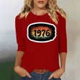 thumbnail image 1 of Uootdi Hauts pour Femmes Manches 3/4 Col Rond Imprimé Arc-en-Ciel Rétro 1976 Coupe Décontractée T-Shirts Nostalgiques d'Été Cadeau, 1 of 4