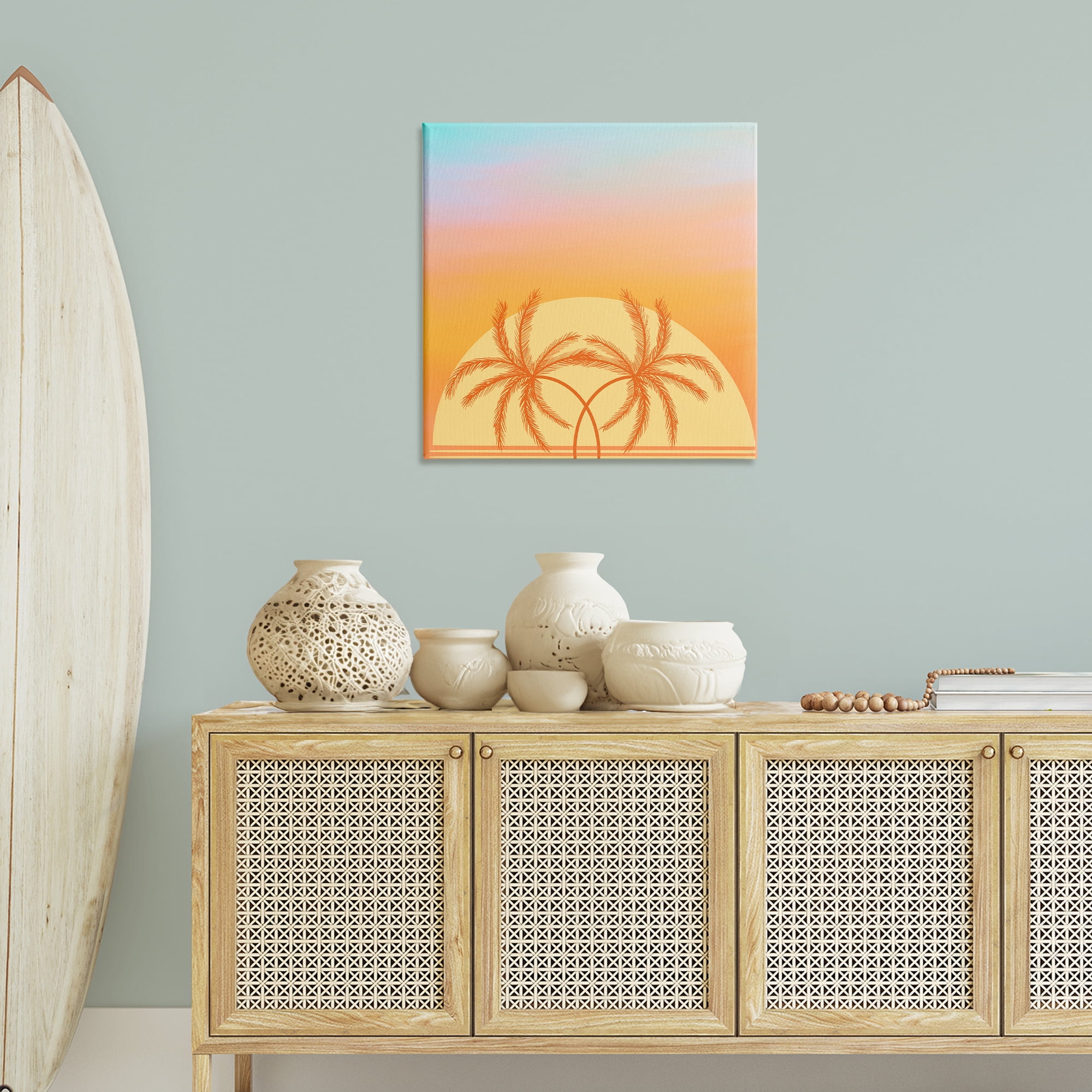 Stupell Industries Retro Sunset Palm Trees Plants & Flowers Painting Wrapped Canvas Art Print Wall Art, 30 x 30