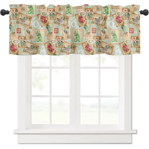 Christmas Valances Window Treatment Farmhouse Decor, Teal Xmas Tree Poinsettia Pine Cones Winter Snowflake Rod Pocket Valance Curtains for Living Room, Bedroom, Kitchen, 54" W x 18" L - 1 Panel