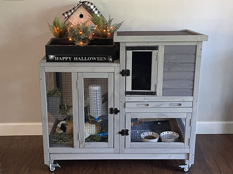 BUTINGLALE Rabbit Hutch Indoor Rabbit Cage, Large Bunny Hutch Outdoor with Wheels-Removable Wire Netting Include