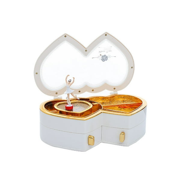 Caja De Música En Forma De Corazón Decoración Delicada De La Música De La Muñeca Del Ballet Con Dos Cajones Pequeños Sweethay HA022275-00