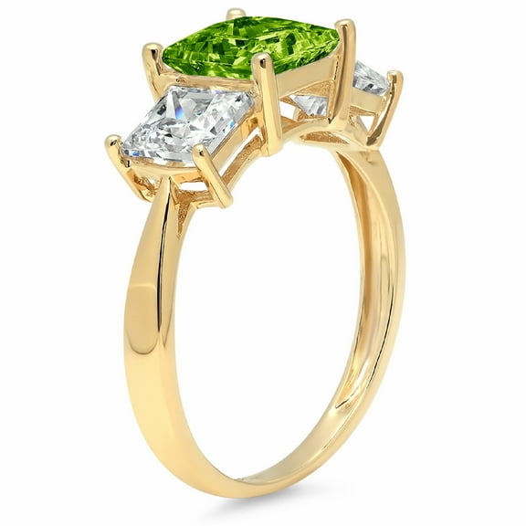 2.5 ct Princess Cut Natural Peridot Three-Stone Engagement Ring for Women in 18K Yellow Gold