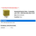 thumbnail image 2 of Windshield Washer Relay - Compatible with 1998 - 2000 Mercedes-Benz C230 1999, 2 of 2