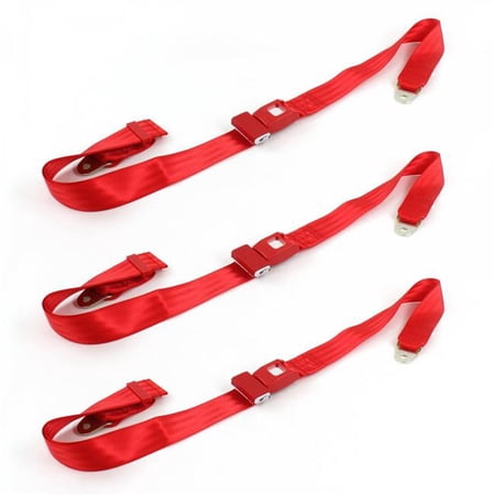 SafeTBoy Standard 2 Point Red Lap Bench Seat Belt Kit with 3 Belts for 1928-1932 Early Cars