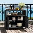 thumbnail image 2 of Costway Patio Rattan Storage Cabinet with Acacia Wood Countertop Open Shelf 2 Door Cabinet Black, 2 of 10