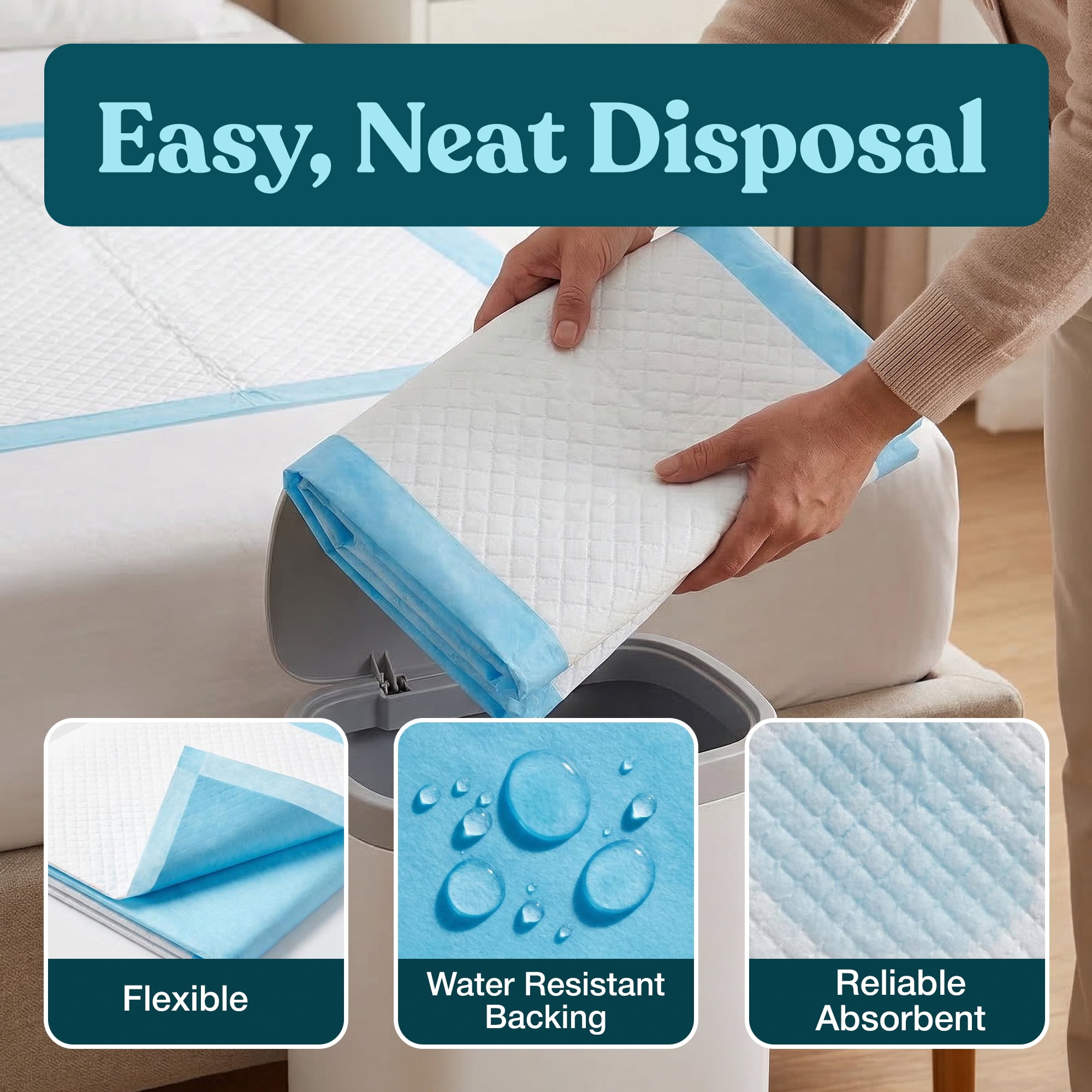 Snugwell Human-Grade Blue XXL Underpads, 150 Count, 23 x 36