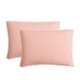 thumbnail image 3 of Move Over Pink Girls Pillowcases Queen, Boho Pillow Cover Set of 2, Washed Microfiber White Pom Fringe Pattern, 3 Pack, 3 of 7