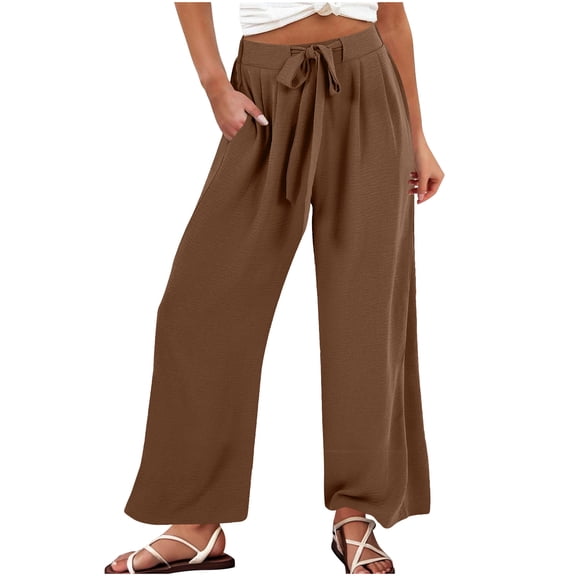 Levmjia Womens Pants High Waisted Wide Leg Soft Cotton Stretchy Casual With Pockets Comfortable Elastic Waistband For Spring Summer Workout Home Sizes XS-XXL