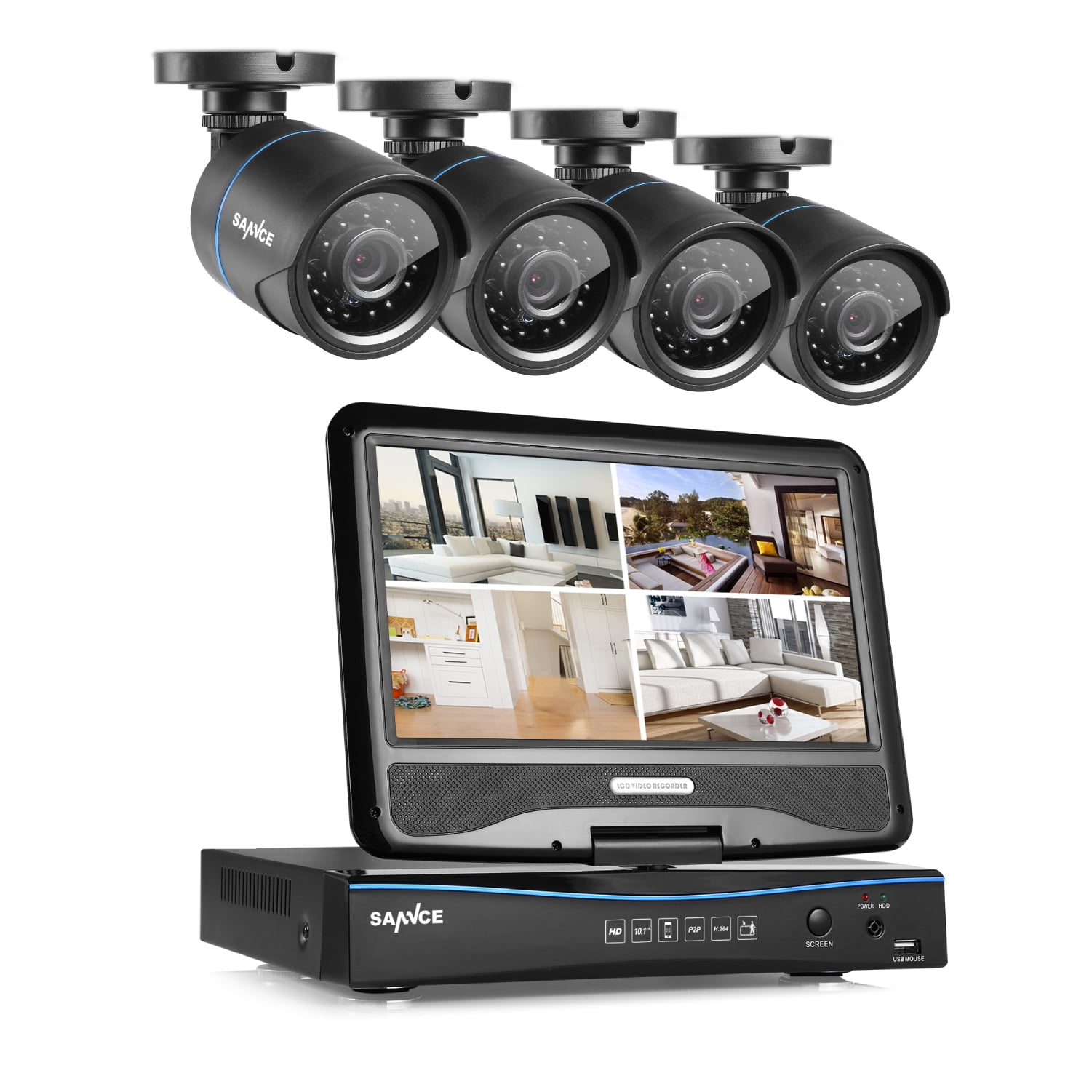4CH 1080P WIFI NVR LCD Monitor Security Camera 720P 4 Video Surveillance Camera