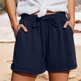 thumbnail image 2 of Women's Casual Loose Shorts with Pockets Drawstring Elastic Waist Summer Beach Vacations Daily Wear Comfortable Soft Shorts for Women | UKHCCC,Dark Blue L, 2 of 9