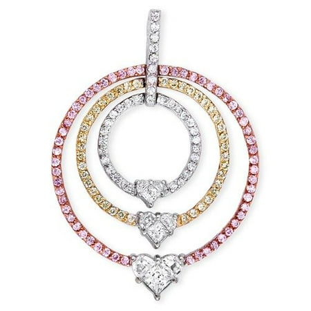 CZ Collections Rose Yellow Silver Diamond Pink Sapphire Heart Circle Pendant
