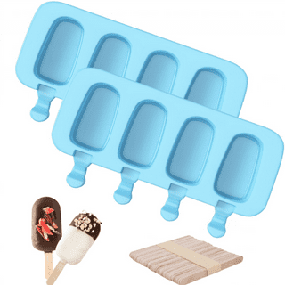 Tutuviw Popsicle Molds, 2 Pack - 4 Cavities Homemade Oval Silicone