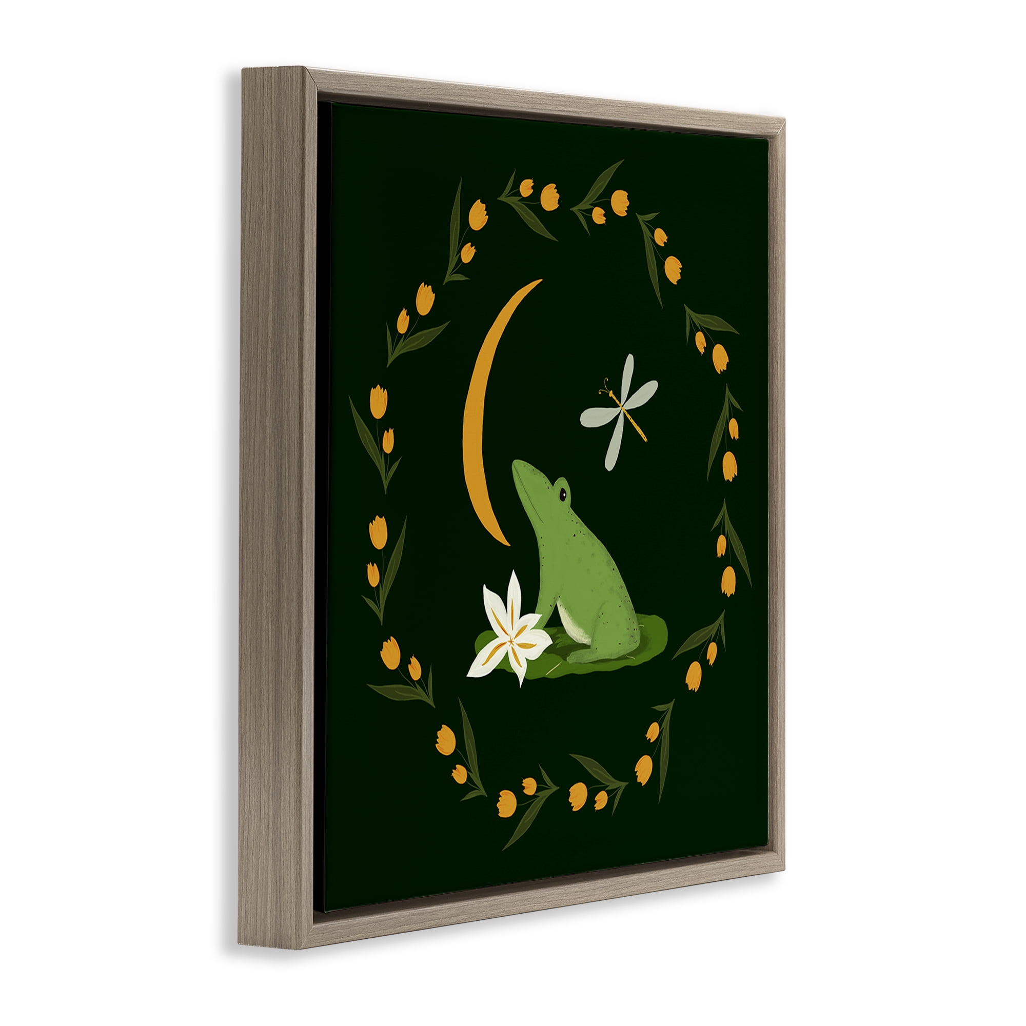 Stupell Industries Frog & Moon Garland Animals Painting Brown Floater Framed Canvas Art Print Wall Art, 25 x 25