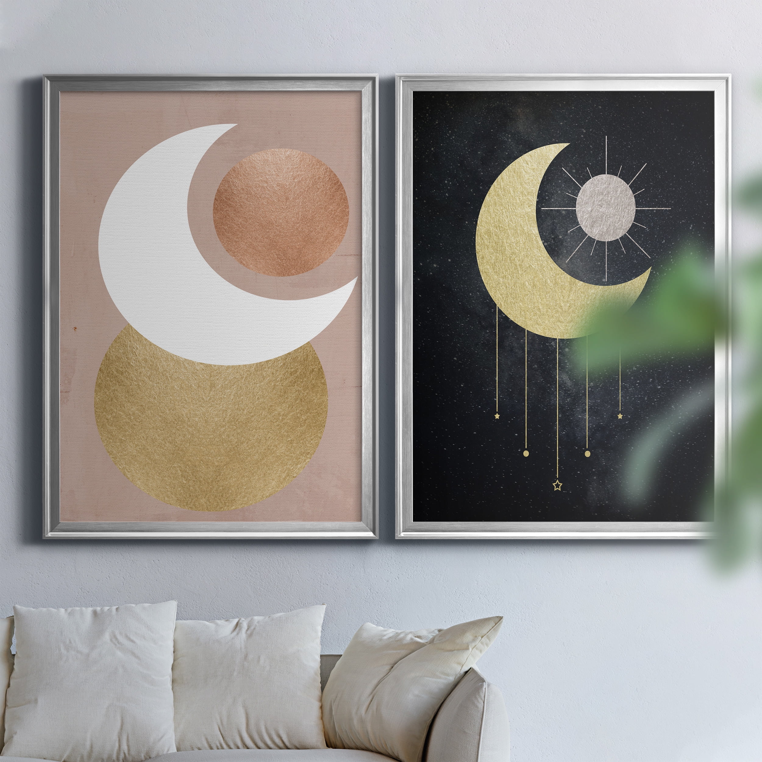 2 Piece Set Lunar Mystic Premium Framed Canvas - Ready to Hang - 26.5 x 36.5 Each - Silver Frame