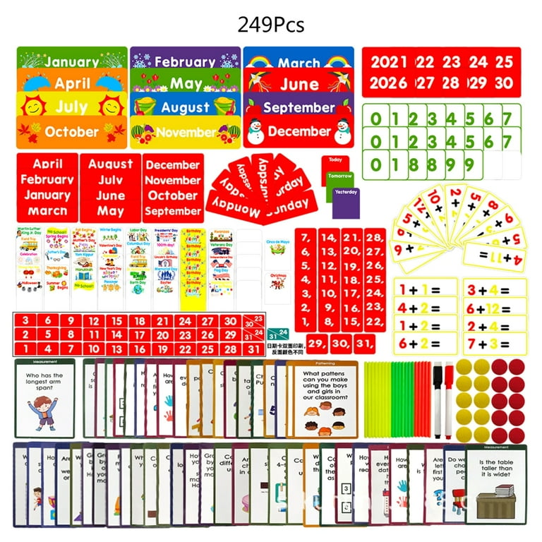 Calendar Math Pocket Chart Math Counting Pocket Chart with 249 Full-color Cards Classroom Pocket Chart for Kids Ages 3+