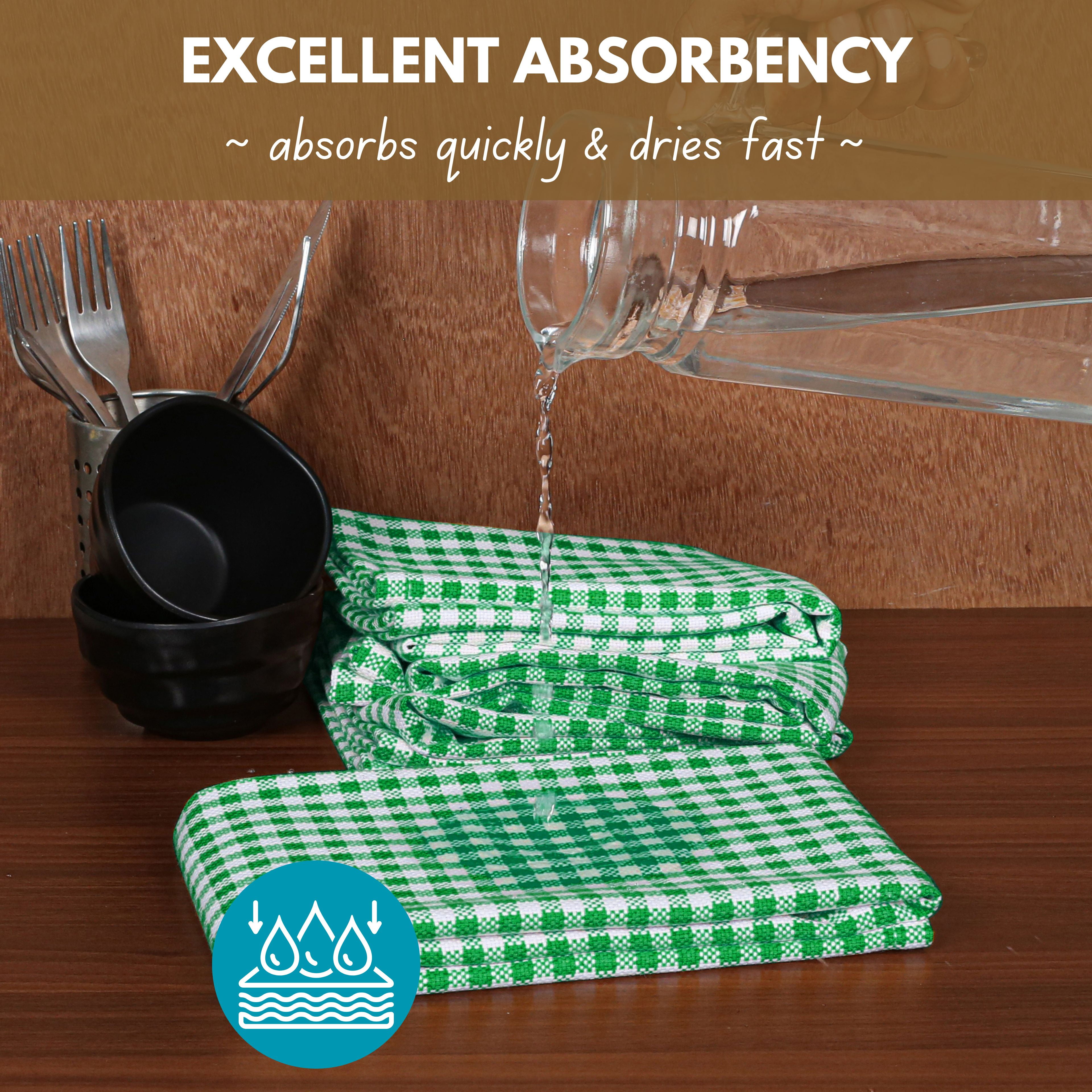 Native Fab 12 Pack Gingham Check Plaid Kitchen Towel - Soft Cotton - Washcloths - 16x26 - Green