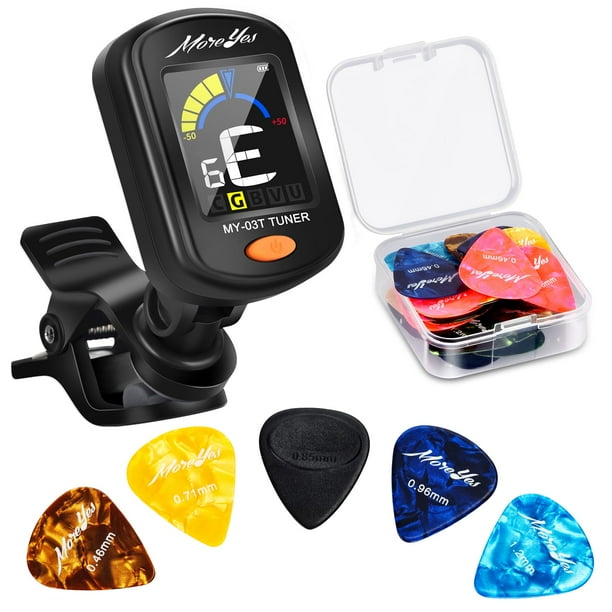 Afinador de guitarra MOREYES recargable con clip, 28 púas