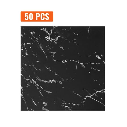 KFFKFF Self-Adhesive Vinyl Floor Tiles, 12 x 12 Inches, Pack of 50, 1.5mm Thickness, Black Marble Design for DIY Flooring in Kitchens, Dining Rooms, Bedrooms, and Bathrooms