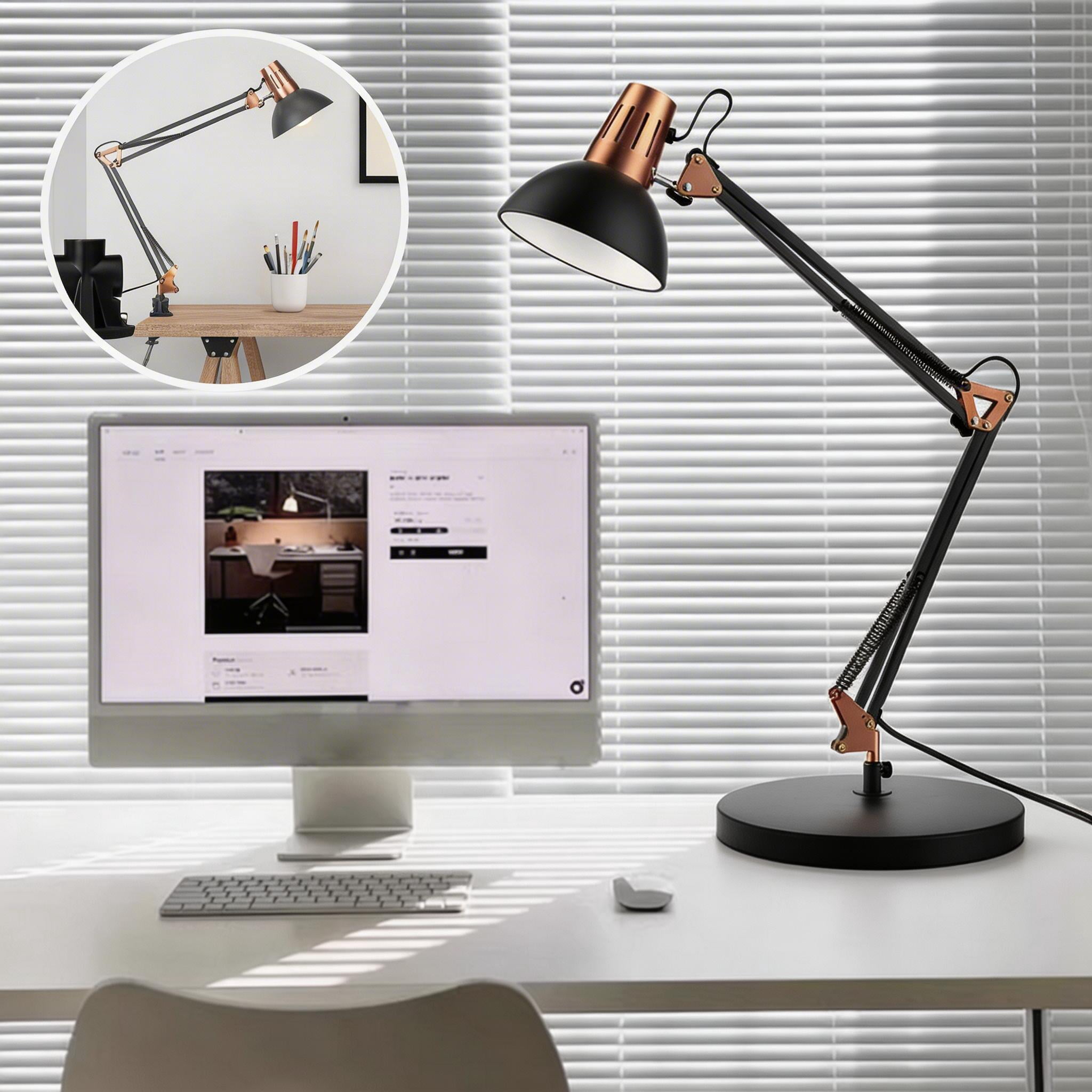 2-in-1 Industrial Swing Arm Clamp-On Desk Lamp, Adjustable Metal Task Light,Architect Drafting table Lamp for Home Office, Study, Workbench(No Bulbs)