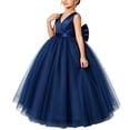 thumbnail image 4 of Girls Princess Dresses Cozy Satin Tulle,V Neck Back Big Bow Floor Length Wedding Flower Party Pageant Gown Blue 9-10Years, 4 of 7