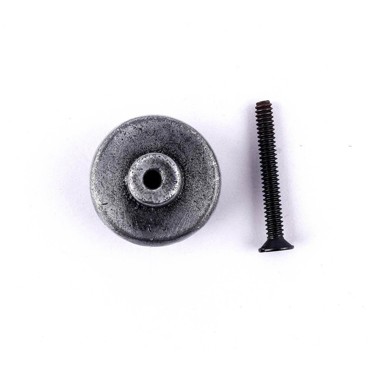 Renovators Supply Round Iron Kitchen Cabinet Knob Pull Decorative Brick Style Pewter Finish Vintage Metal Knobs for Kitchen Cabinet, Dresser or Drawer Pull Handle w/Screws Pack of 4