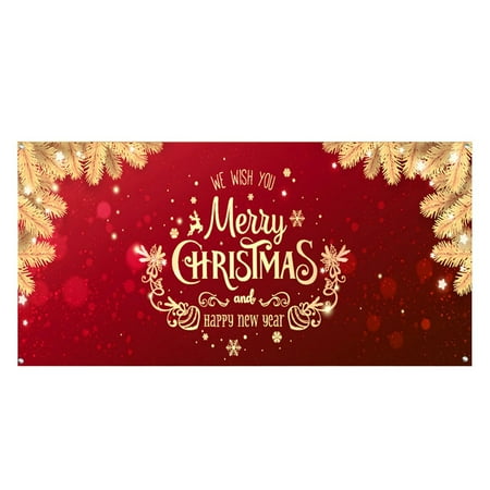 7x8 Ft We Wish You Merry Christmas And Happy NY Christmas Outdoor Garage Door Banner Red Large Christmas Decoration Holiday Polyester Cover Christmas Door Decor Snowman Deer Santa