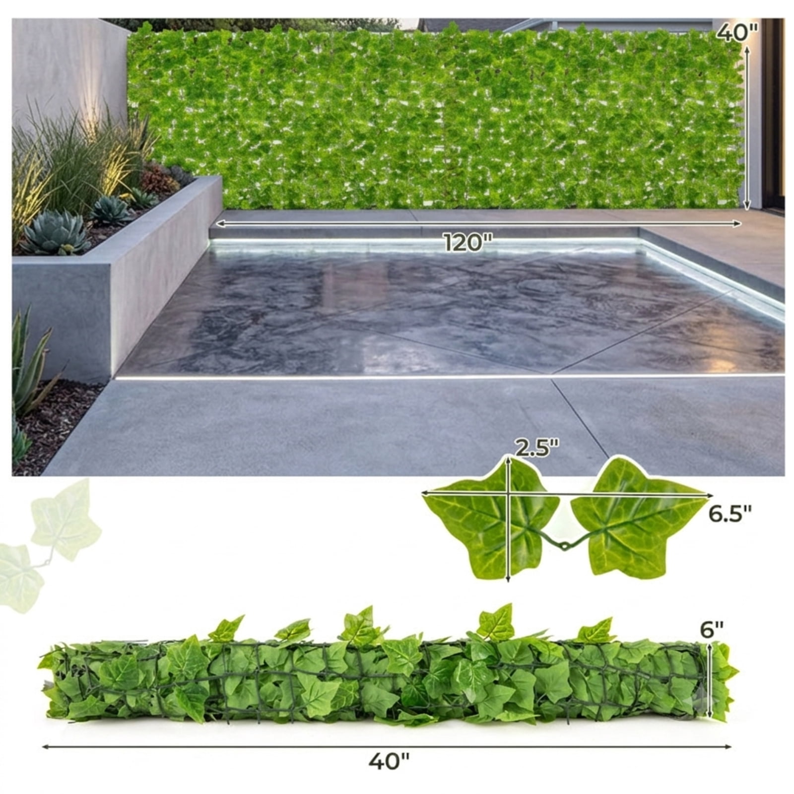 Vebreda Artificial Plant Decor, 120 x 40 Inch Artificial Ivy Privacy Fence Faux Ivy Vines Covering, Large 3D Lifelike Ivy Hedge