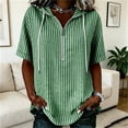 thumbnail image 4 of LEKWK Striped Casual Shirts for Women Hooded Short Sleeve Zipper Tunic Shirts Loose Fit Breathable Comfy Summer Tops Fashion Beach Vacation Daily Wear, 4 of 6