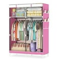 thumbnail image 6 of Kvago Portable Closet Wardrobe with Non-Woven Fabric Cover, Closet Storage Organizer, 2 Hanging Rods, Shelves, and Side Pockets, Pink, 6 of 7