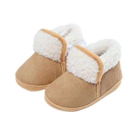 

Newborn Infant Baby Boys Girls Fleece Flat Snow Boots Non Slip Soft Sole Fall Winter Crib Shoes for First Walking