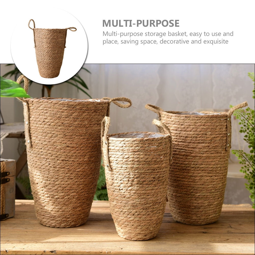 Handwoven Grass Flower Basket Wicker Plant Pot Hanging Outdoor Vase Decorative Planter for