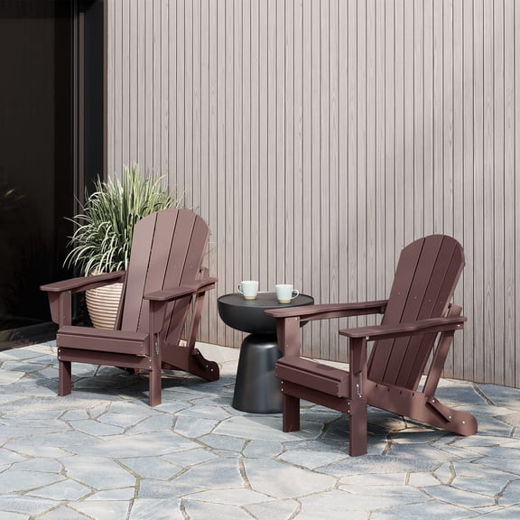 WestinTrends Malibu 2 piece set outdoor folding Poly Adirondack chair, Dark Brown