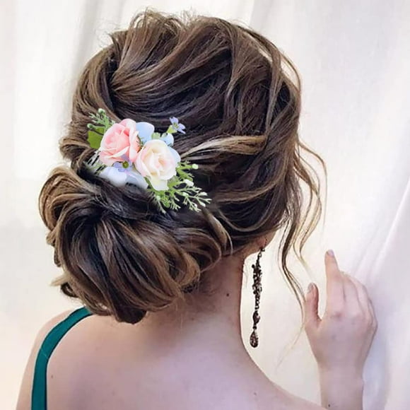 Campsis Peignes de Cheveux de Mariage Rose Fleur Peignes Latéraux Floraux Blancs Tête de Demoiselle d'Honneur Pièce de Cheveux de Fiançailles Fête Bal Plage Photographie pour Femmes et Filles