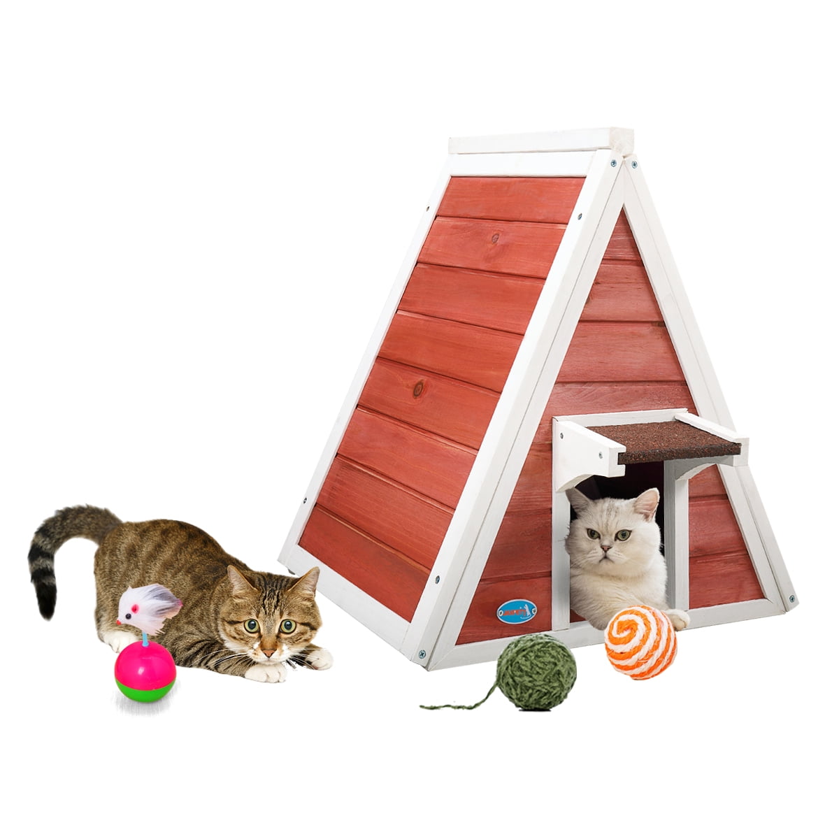 Coziwow Triangle Cat Pet House Indoor And Outdoor Weatherproof Wood Cat House Cat Condo With Double Entrances For Small Medium Cat Red And White Walmart Com Walmart Com