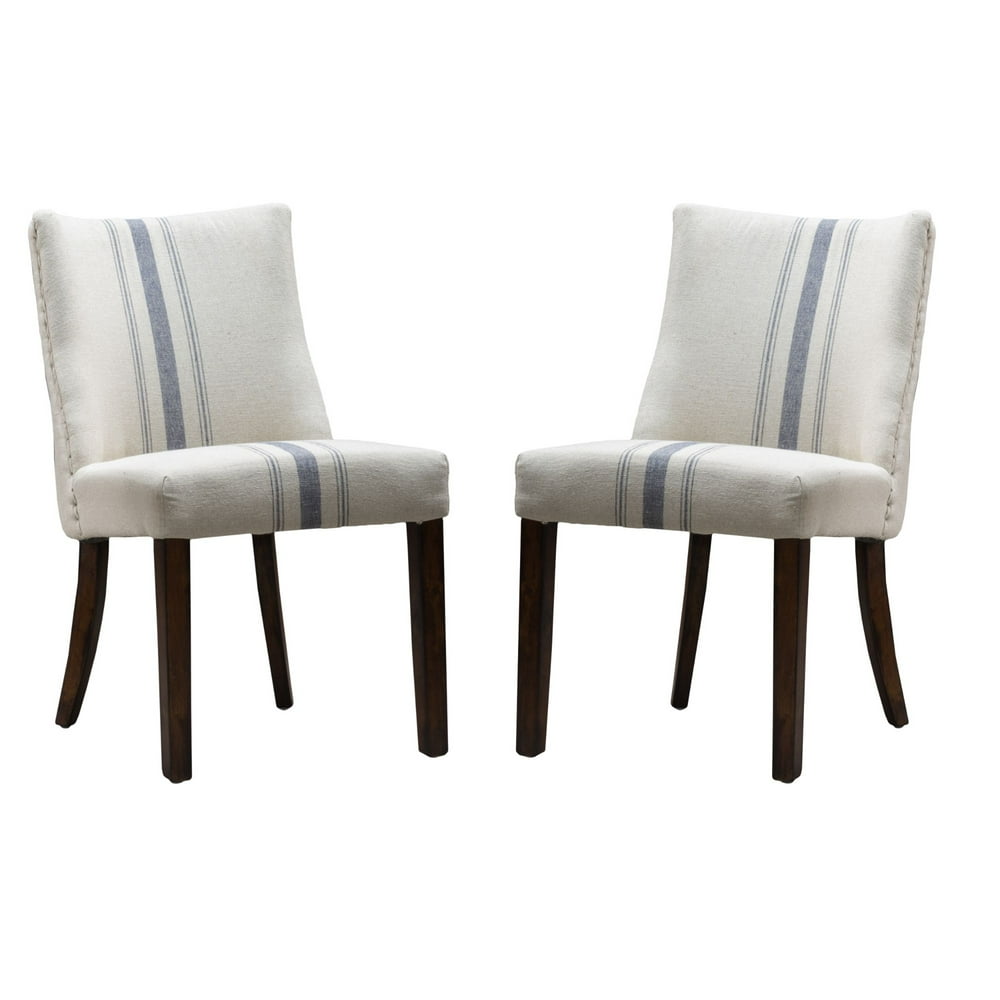 Set of 2 White and Blue Contemporary Upholstered Dining Chairs 35.5