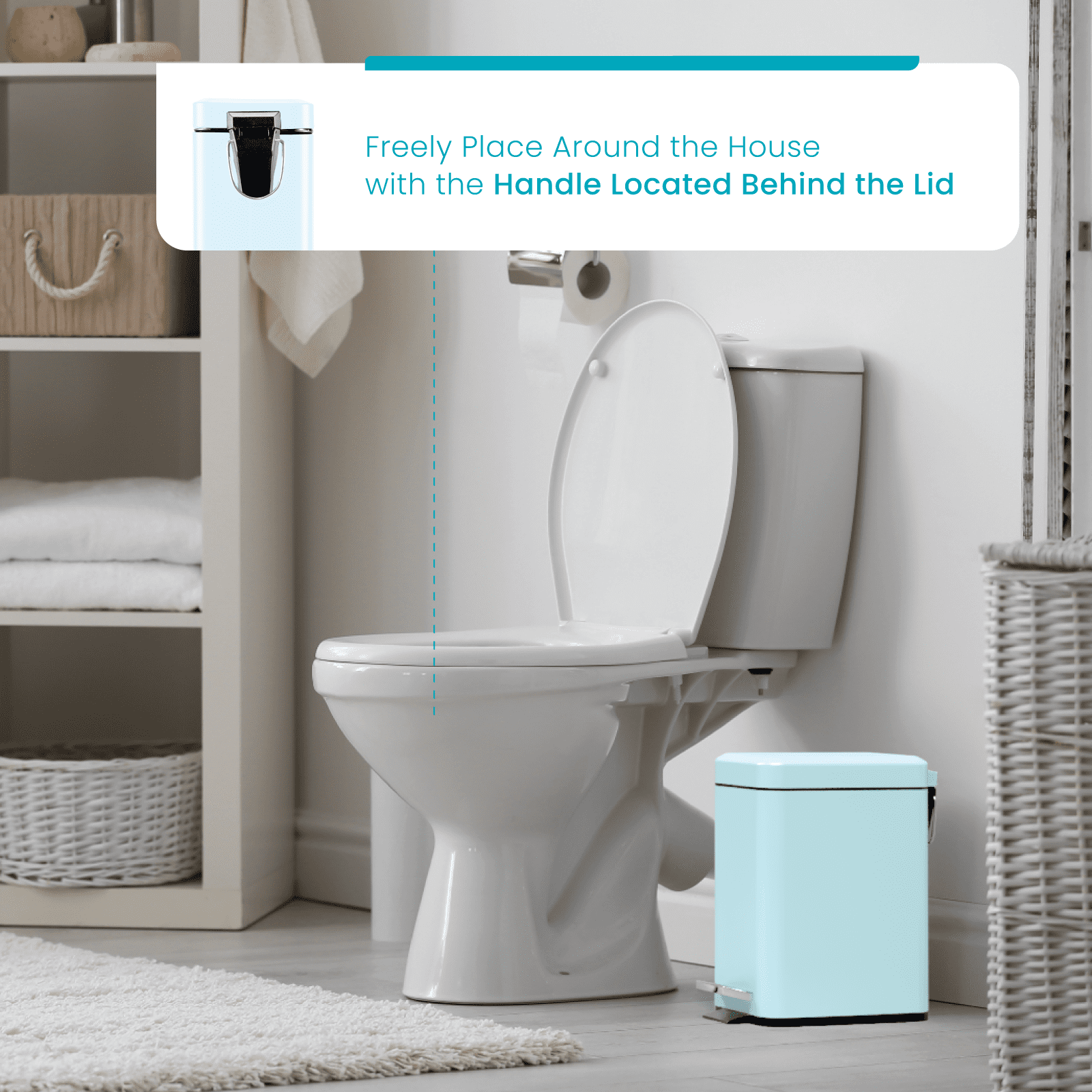 Home Zone Living 1.3 Gallon Slim Stainless Steel Trash Can with Step-On Pedal and Slow-Closing Lid, Powder Blue