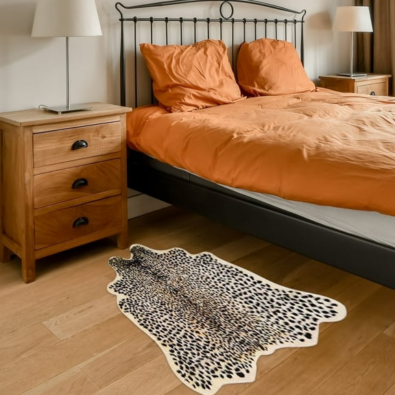 39.3x37.4in Faux Leopard Print Area Rug Hide Artificial Cowhide Skin Carpet Animal Cheetah Pattern Mat For Home Office, Livingroom, Bedroom