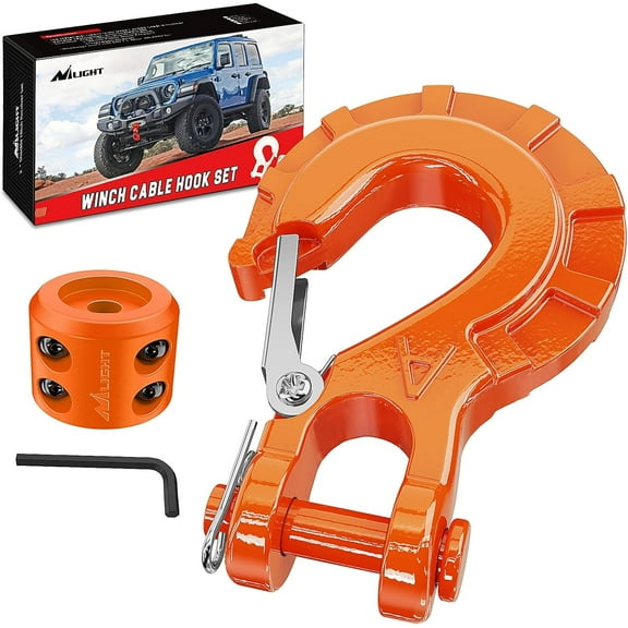 Nilight Forged Steel Winch Hook 3/8" Grade 70 Safety Latch Winch Cable Hook Stopper & Clevis Slip Hook Sets, Included Allen Wrench,Max 35,000 lbs,2 Years Warranty, Orange