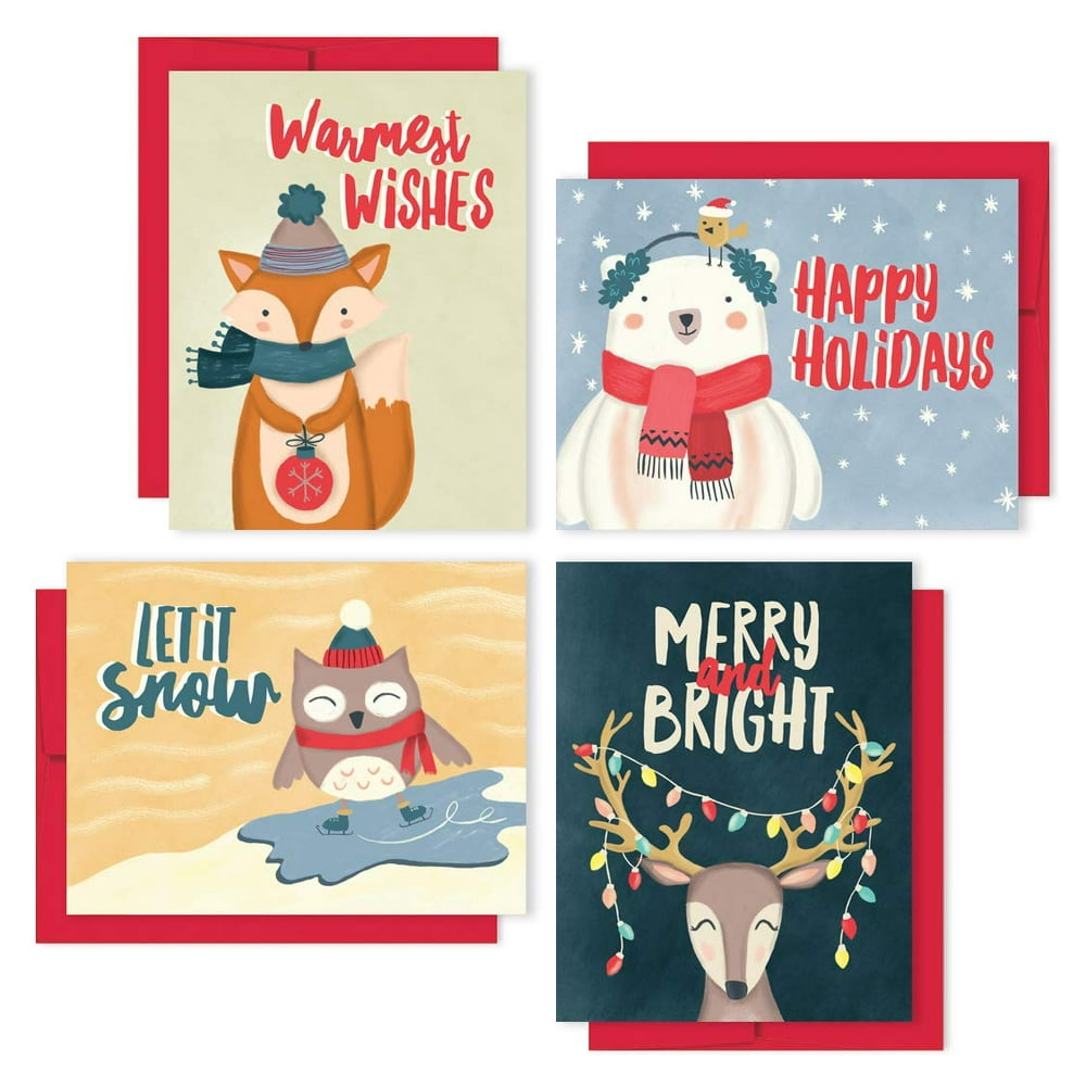 Christmas Cards Boxed Set Woodland Animal Holiday Card Pack (Set of 12