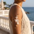 thumbnail image 5 of Floral Statement Bangle Arm Open Wrap Design With Sculpted Flower Motifs Ornamental Beads For Picture Ready Wear, 5 of 9