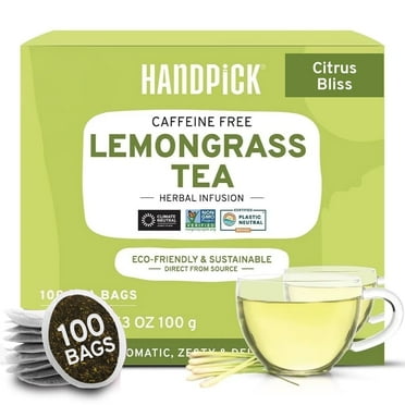HANDPICK, Lemongrass Herbal Tea Bags (100 Count) | Lemon Tea, Antioxidant Rich Detox Tea | Caffeine Free, Non-GMO, Gluten Free | Eco-Conscious Herbal Tea Bags