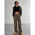 thumbnail image 6 of Women'S Plaid Leopard Print Straight Leg Pants Elastic Waist Y2K Trousers Bottoms with Pockets Deep Leopard XXXL, 6 of 10