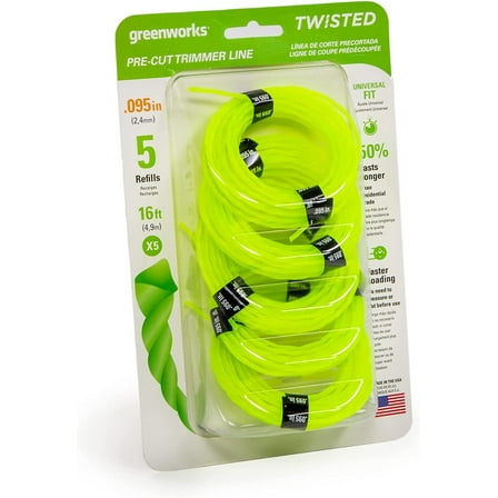 Greenworks 0.095" 5-Pack Pre-Cut Twisted String Trimmer Line