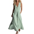 thumbnail image 2 of Qzwdhjm Women's Linen Dress Sleeveless V Neck Maxi Dresses Striped Aline Casual Summer Dress for Beach Party with Pockets, 2 of 7