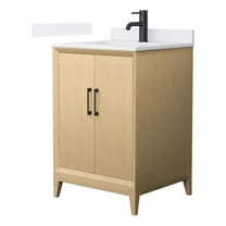Janna 24" White Oak Single Vanity & White Quartz Top (1-Hole) & Black Trim