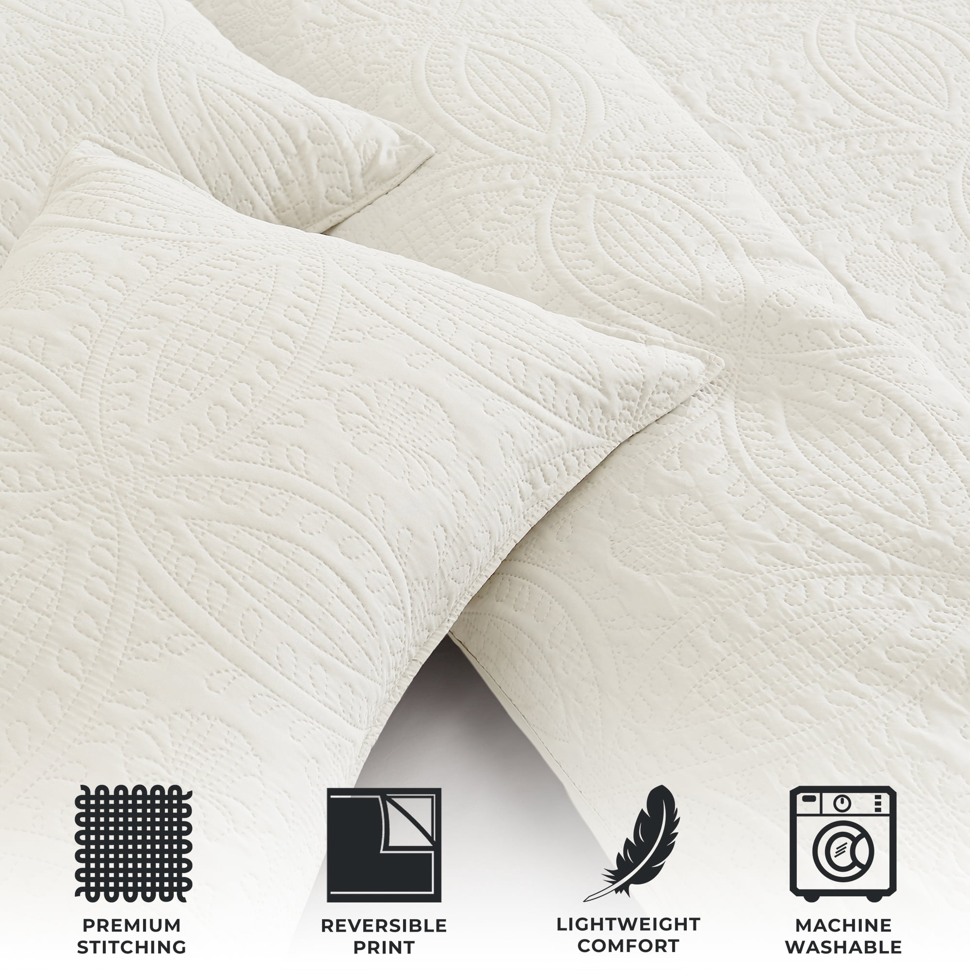 Great Bay Home Pinsonic Medallion Reversible Quilt Set With Shams (King/California King, Cream)