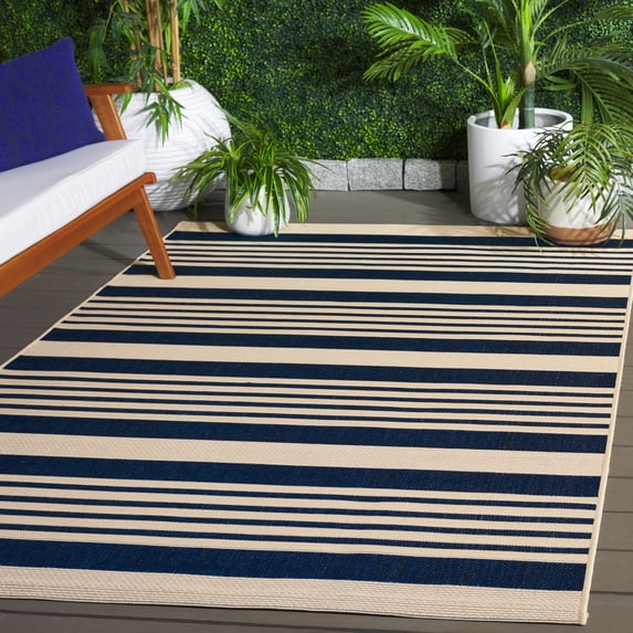(Open Box) Safavieh Courtyard Caroline Striped Indoor/Outdoor Area Rug, Navy/Beige, 5'3" x 7'7"